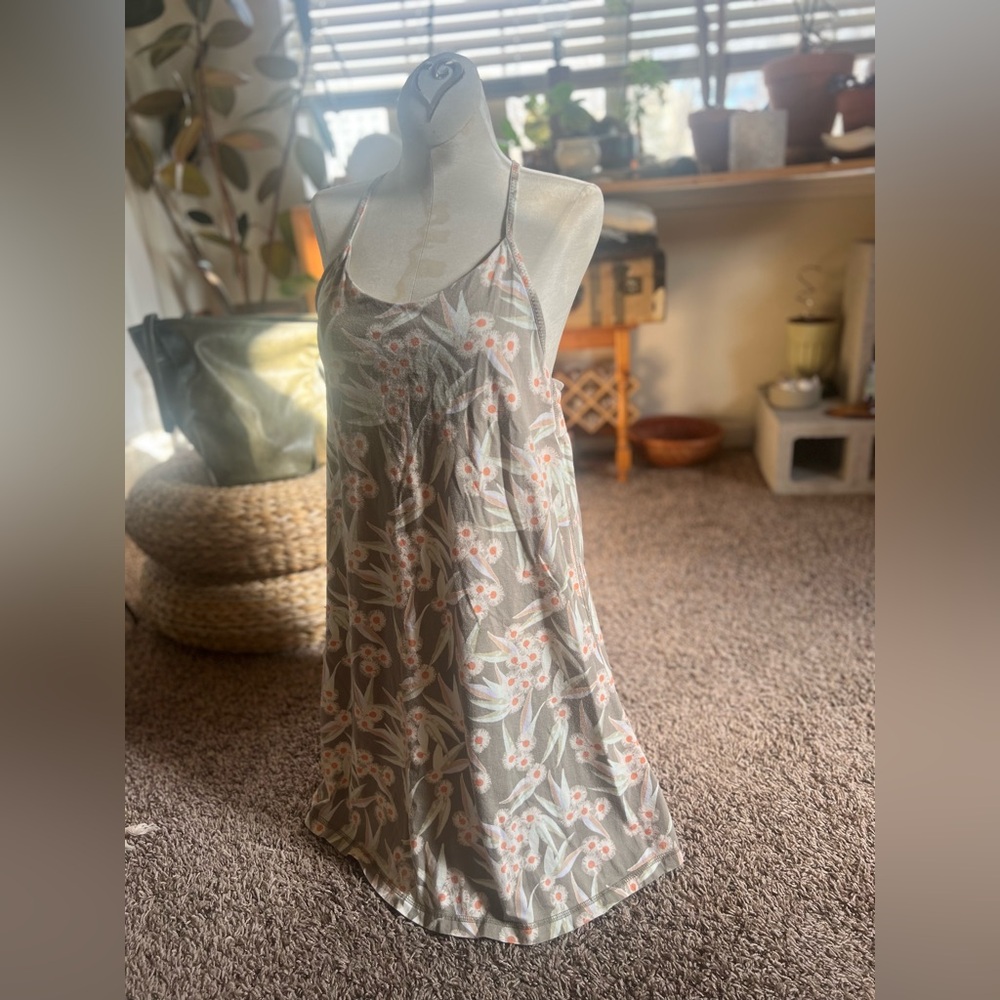 Patagonia gray orange Floral Patterned Sleeveless Dress keyhole hiking built bra